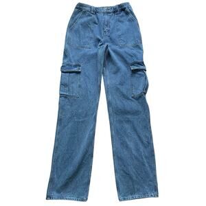 Fashion Nova Don't You Worry Wide Leg Cargo Jeans Elastic Waist Y2K Grunge